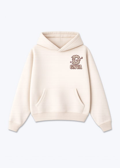 Genève Clouds Oversized Hoodie - Beige Front (Designed)