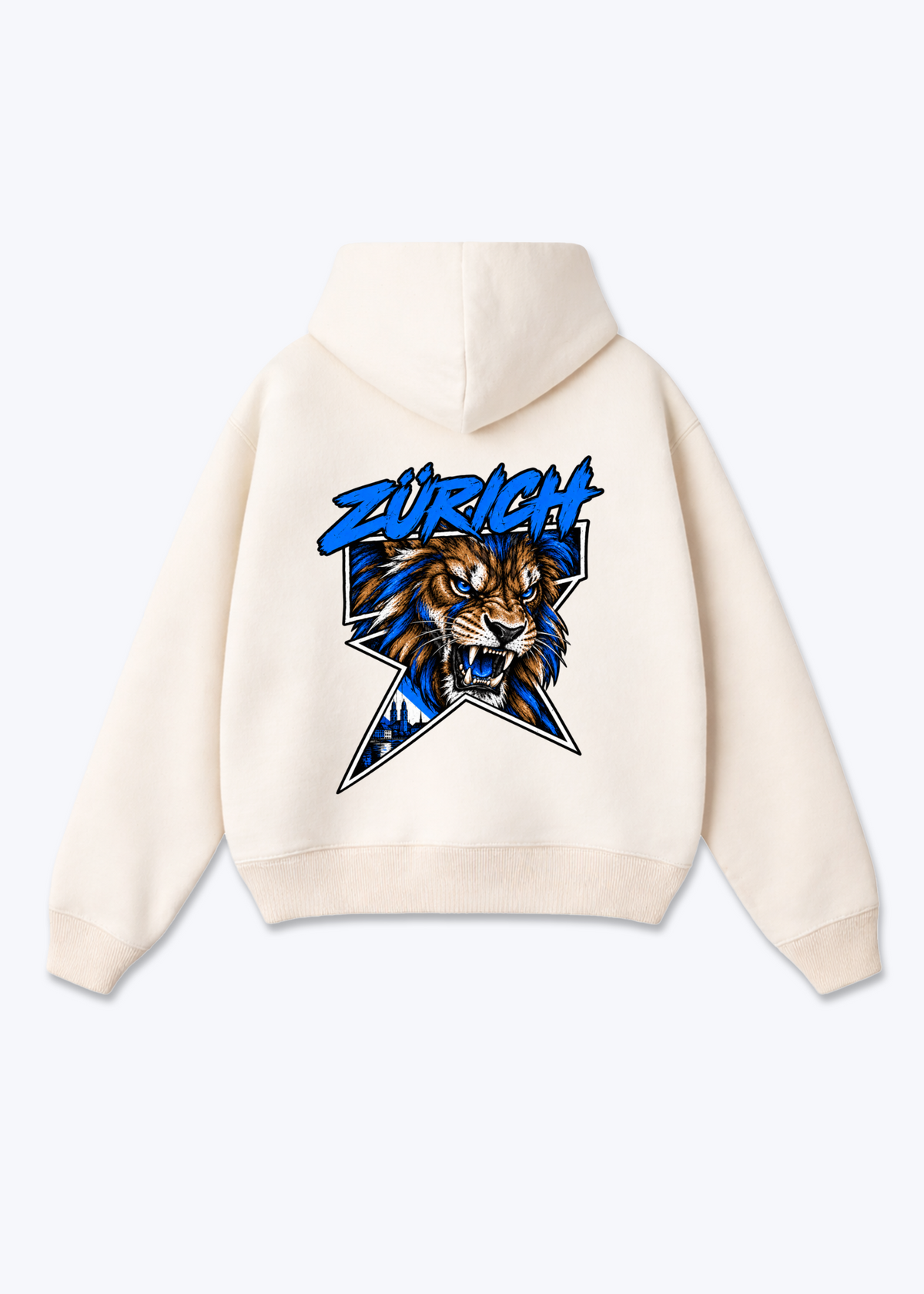 Zürich Lion Oversized Hoodie - Beige Back (Designed)