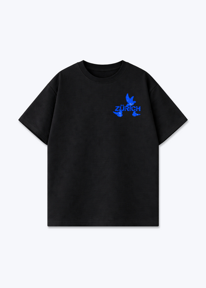Zürich Birds Oversized T-Shirt - Black Front (Designed)