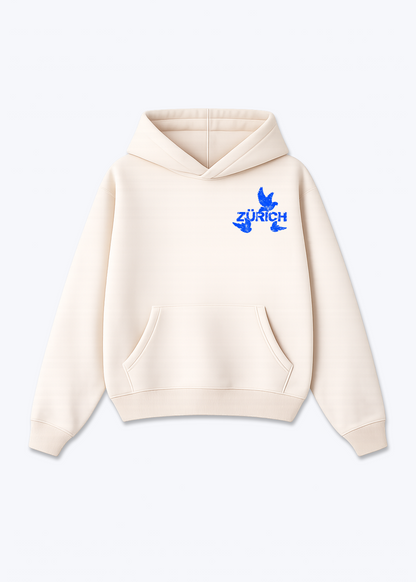 Zürich Birds Oversized Hoodie - Beige Front (Designed)