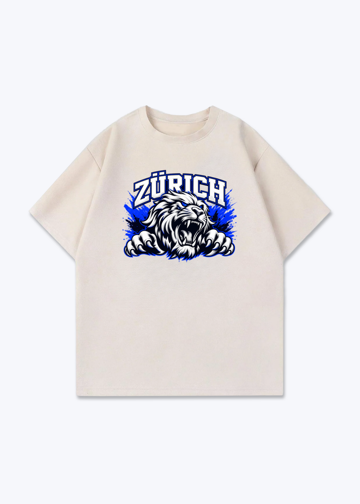 Zürich White Lion Oversized T-Shirt - Beige Front (Designed)