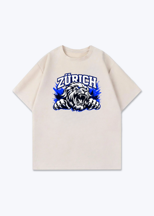 Zürich White Lion Oversized T-Shirt - Beige Front (Designed)