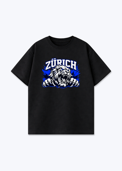 Zürich White Lion Oversized T-Shirt - Black Front (Designed)