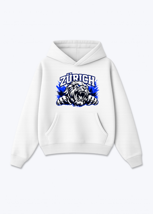 Zürich White Lion Oversized Hoodie - White Front (Designed)
