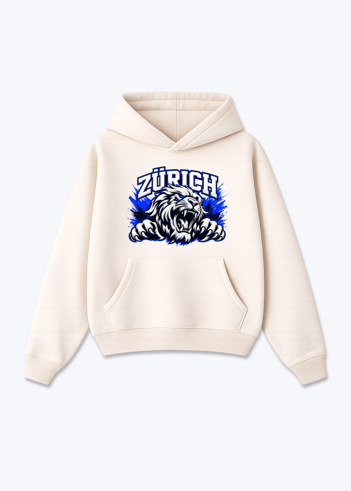 Zürich White Lion Oversized Hoodie - Beige Front (Designed)