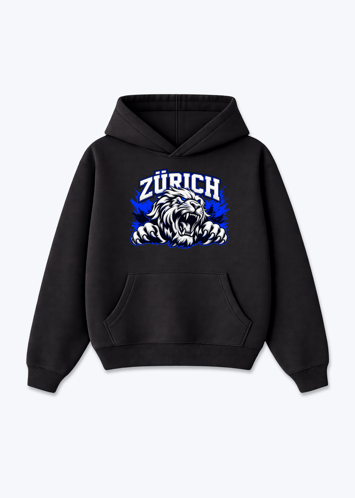Zürich White Lion Oversized Hoodie - Black Front (Designed)