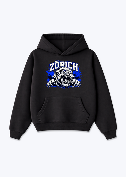 Zürich White Lion Oversized Hoodie - Black Front (Designed)