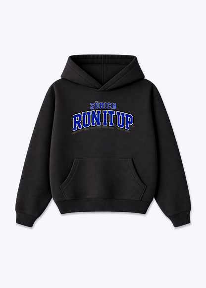 Zürich Run it up Oversized Hoodie - Black Front (Designed)