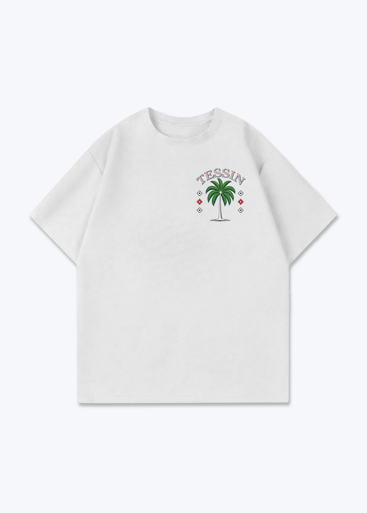 Tessin Palm Oversized T-Shirt - White Front (Designed)