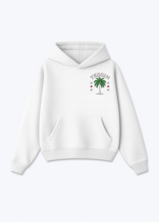 Tessin Palm Oversized Hoodie - White Front (Designed)