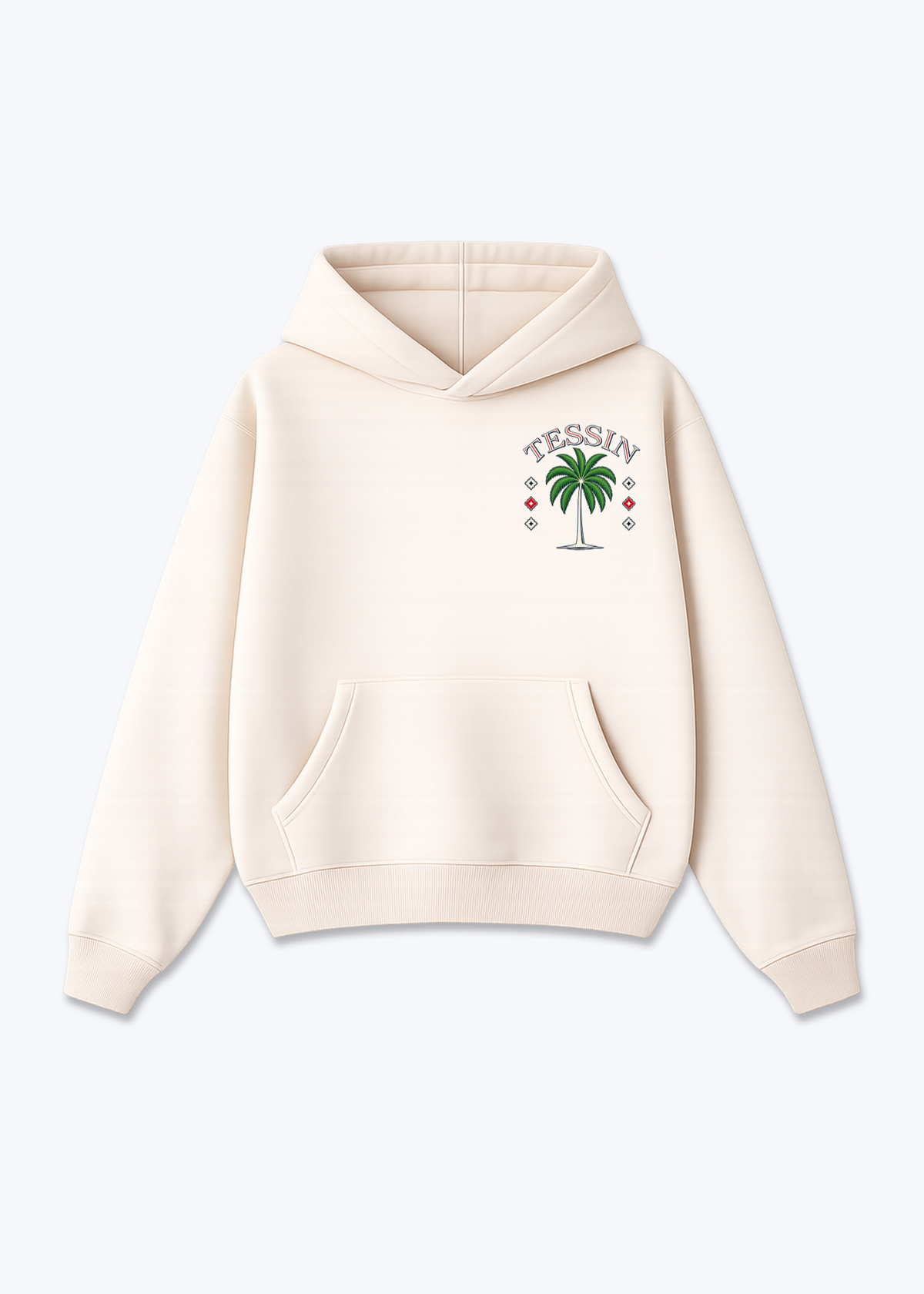 Tessin Palm Oversized Hoodie - Beige Front (Designed)