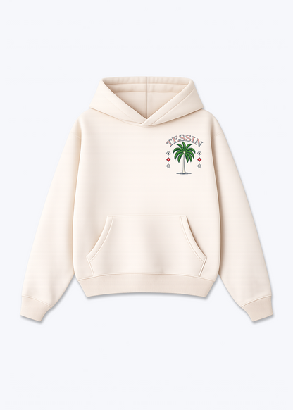 Tessin Palm Oversized Hoodie - Beige Front (Designed)