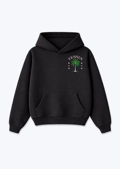 Tessin Palm Oversized Hoodie - Black Front (Designed)