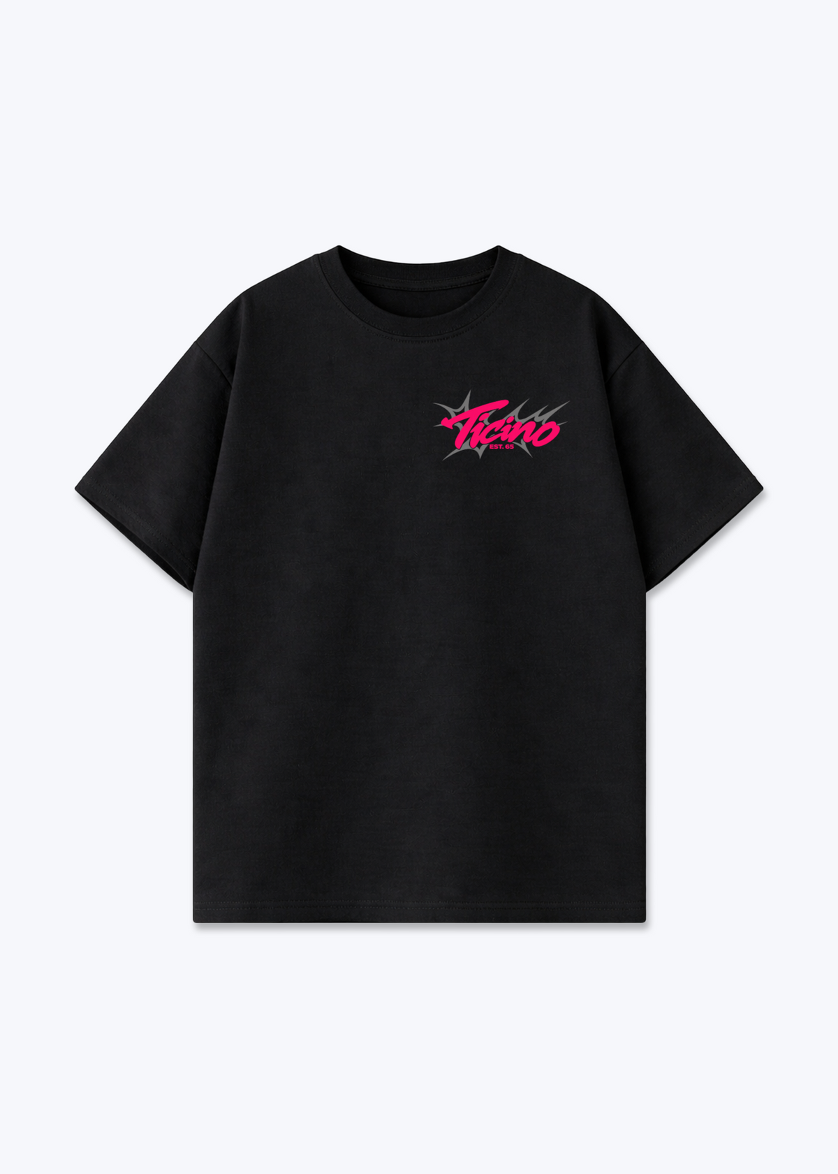 Tessin Camellia Oversized T-Shirt - Black Front (Designed)