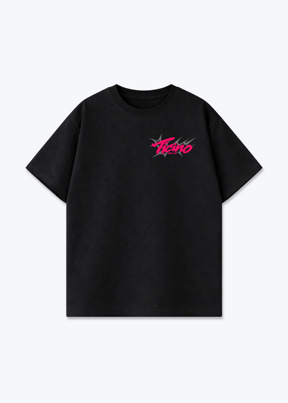 Tessin Camellia Oversized T-Shirt - Black Front (Designed)