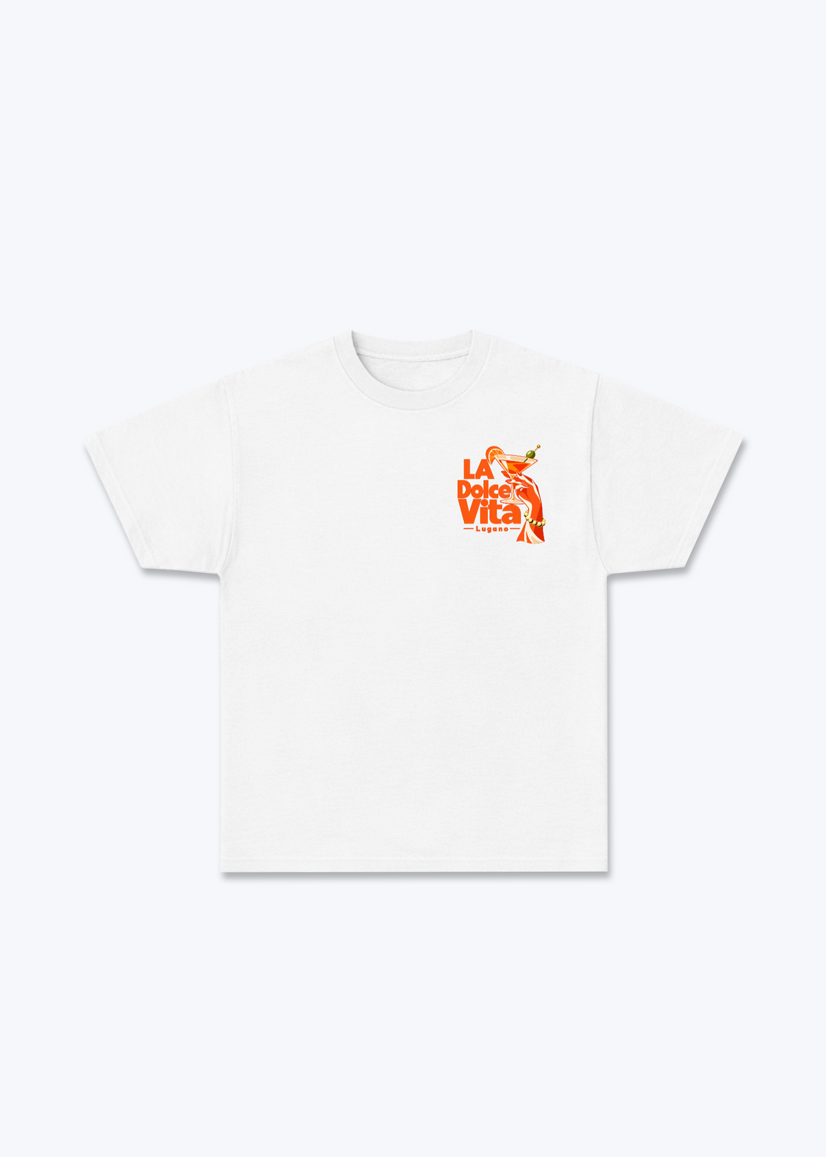 Tessin Dolce Vita Basic T-Shirt - White Front (Designed)