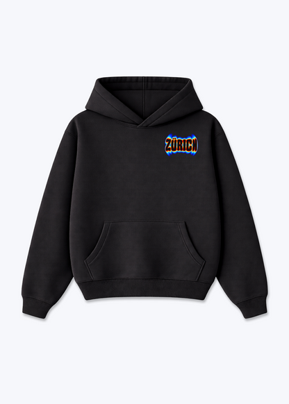 Zürich Neon Oversized Hoodie - Black Front (Designed)