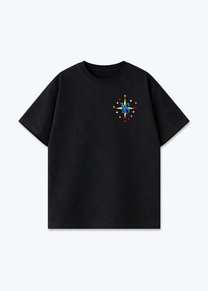 Wallis Stars Oversized T-Shirt - Black Front (Designed)